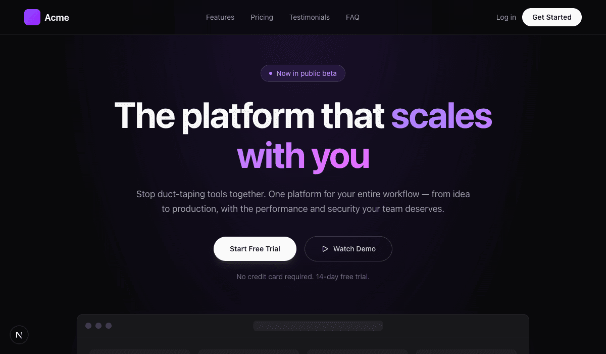 Startup Landing preview